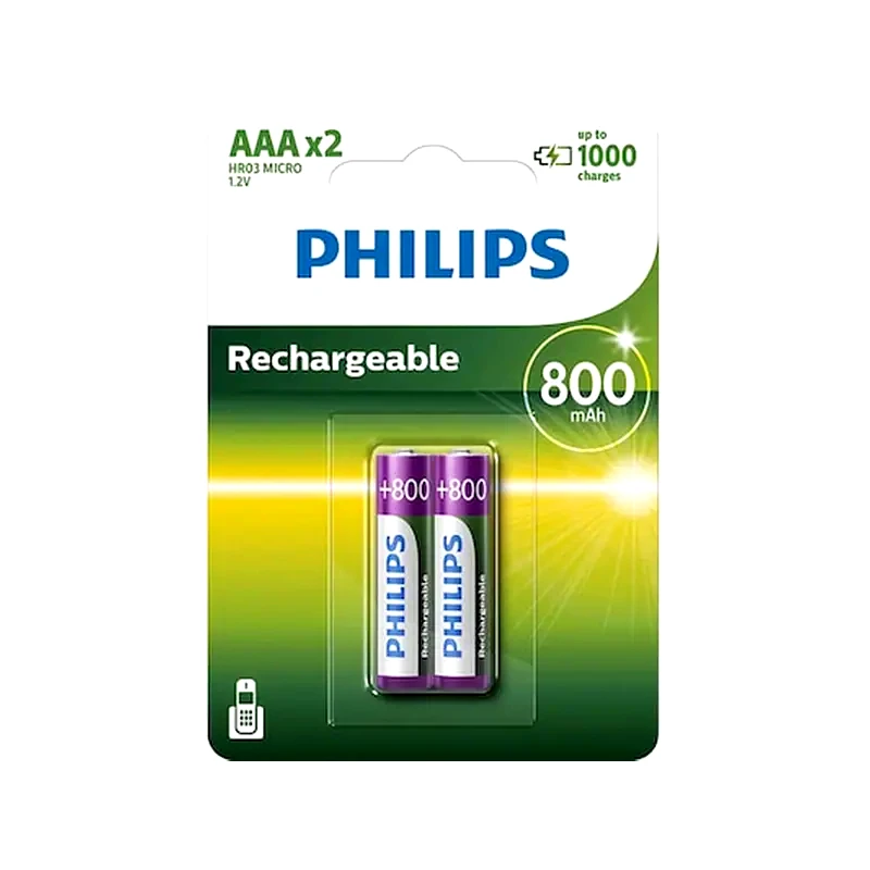 PHILIPS Επαναφορτιζόμενες Μπαταρίες Philips AAA NiMH 800mAh 1.2 V 2 τεμάχια