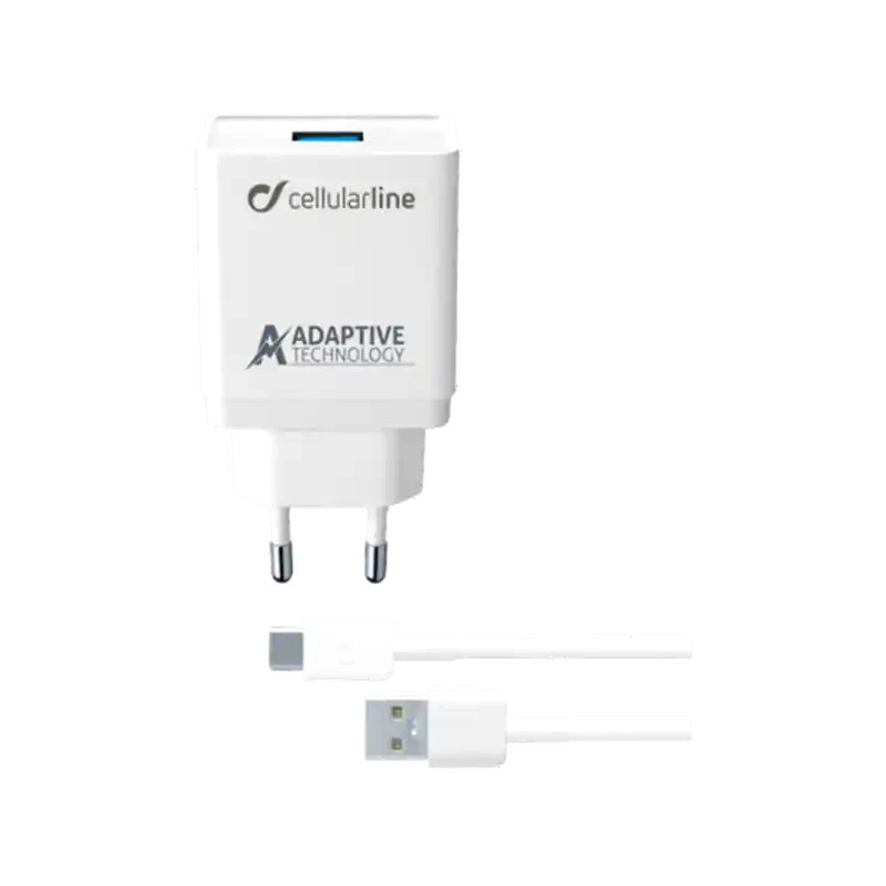 Σετ Φόρτισης Cellular Line Fast Charger Usb 2.4A 15W with cable Usb-C 1m - White