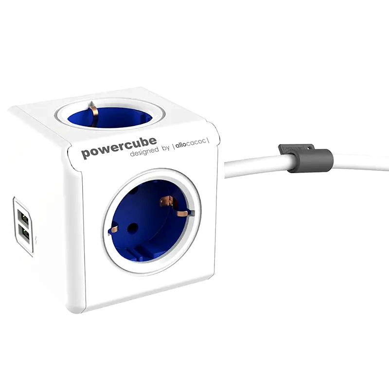 POWERCUBE Πολύπριζο Allocacoc Powercube Extended 4 Θέσεων 2x Usb 1.5m- Λευκό/Μπλε
