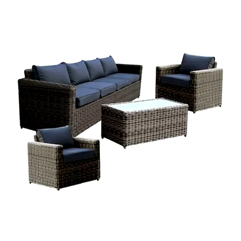 WOODWELL Σετ Καθιστικού 4 Τεμαχίων Wicker Grey Brown Μαξιλάρι Ανθρακί C38268