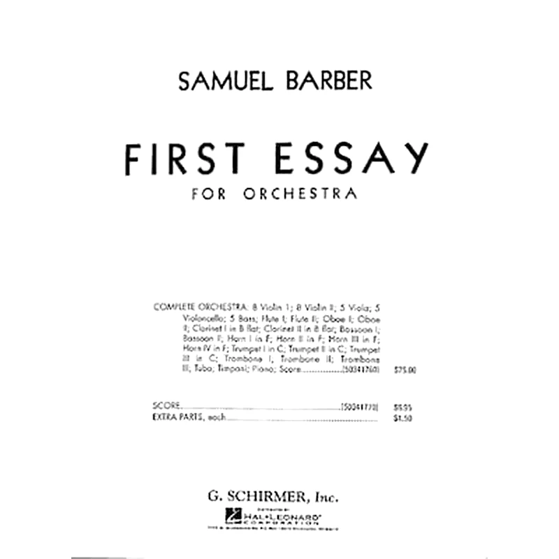 G. SCHIRMER Barber - First Essay For Orchestra [full Score]