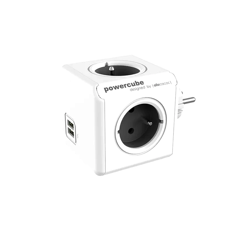 POWERCUBE Πολύπριζο Allocacoc Powercube Original 4 Θέσεων 2x Usb - Λευκό/Γκρι