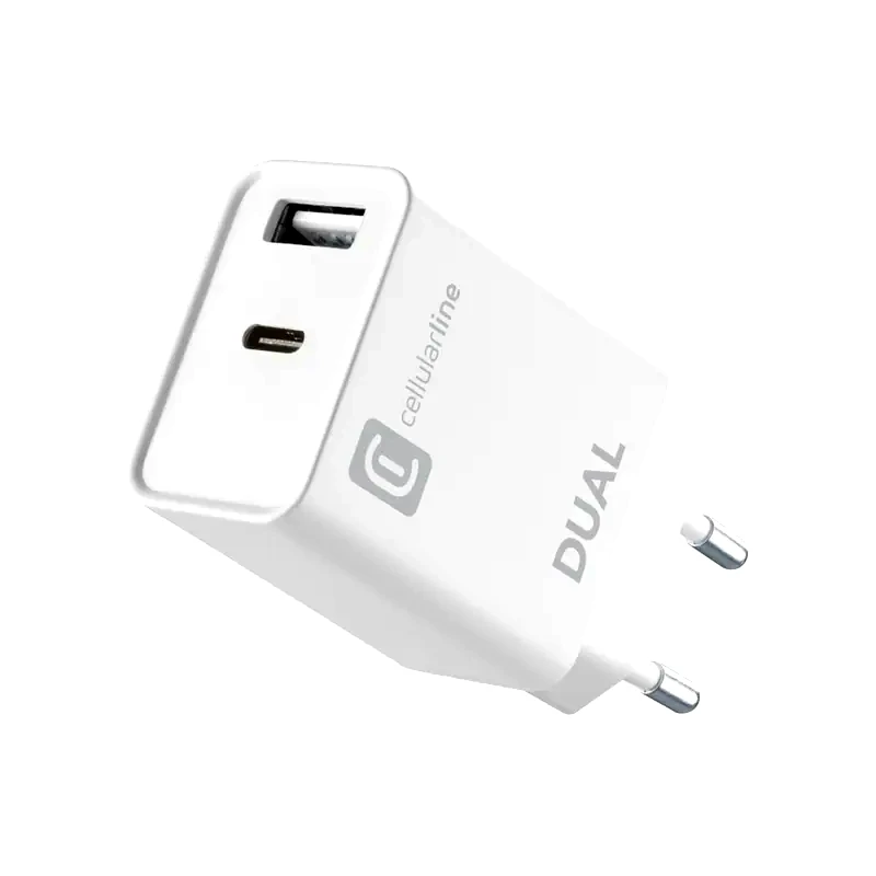 Φορτιστής Πρίζας Cellular Line 2port Usb-C,Usb 20W - White