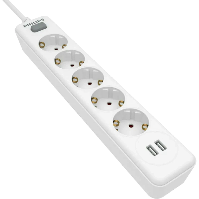 PHILIPS Πολύπριζο Philips SPN3052W/GRS 5 Θέσεων 2x Usb 1.5m- Λευκό