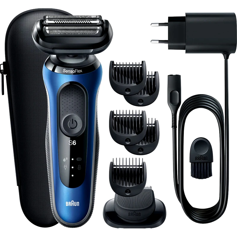 BRAUN Ξυριστική Μηχανή BRAUN SERIES 6 61-B1500s Προσώπου Επαναφορτιζόμενη για Υγρό και Στεγνό Ξύρισμα με Θήκη Μπλε