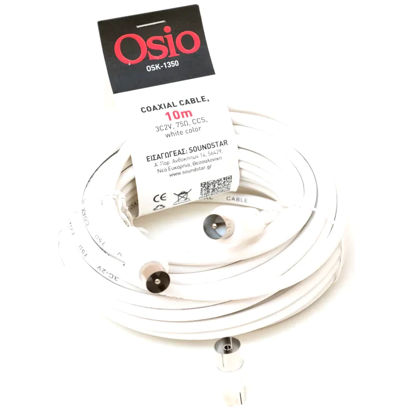 OSIO Καλώδιο Osio Coax Male σε Coax Female - 10m