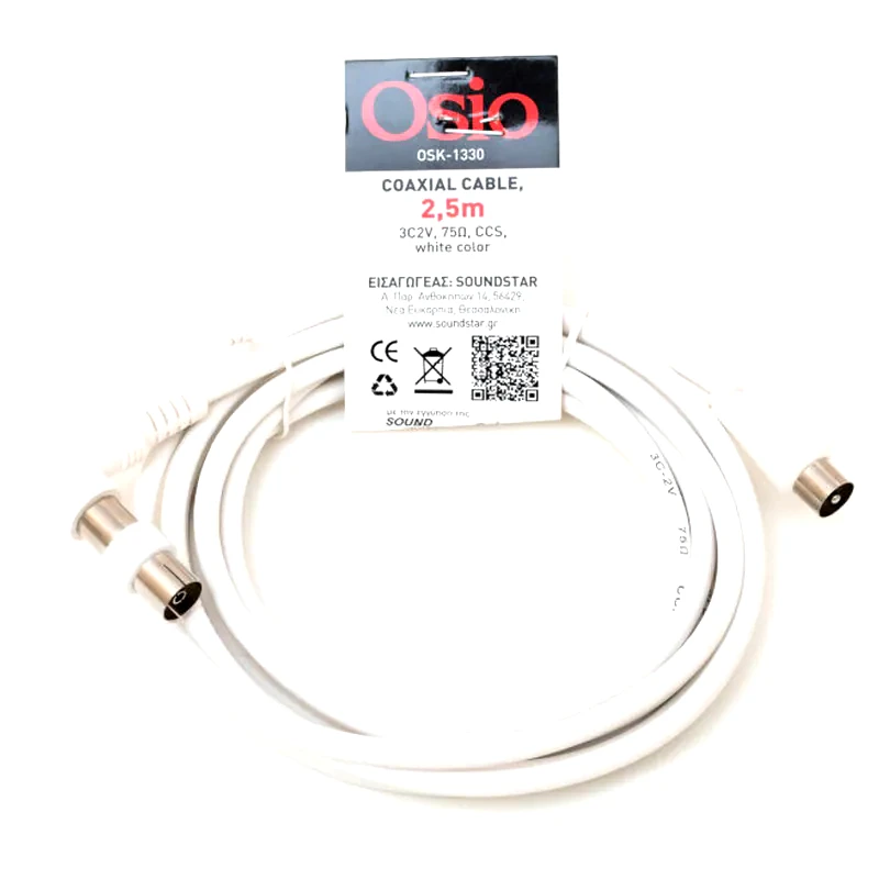 OSIO Καλώδιο Osio Coax Male σε Coax Female - 2.5m