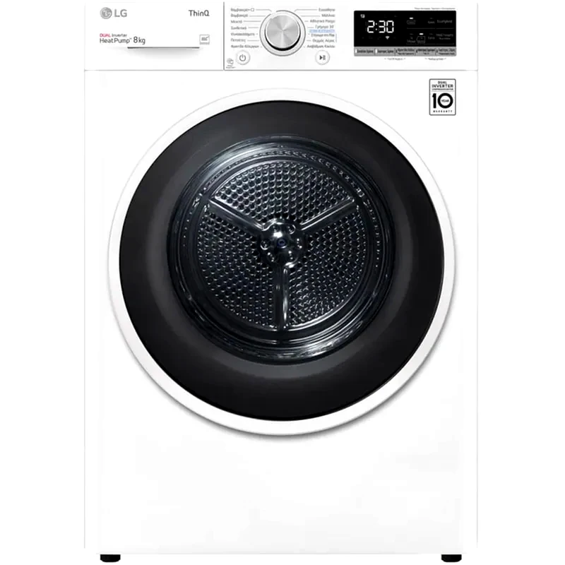 LG LG RH80V9AVHN 8 kg Α+++ με Αντλία Θερμότητας, Αναστρέψιμη πόρτα και Wi-Fi Λευκό Στεγνωτήριο Ρούχων