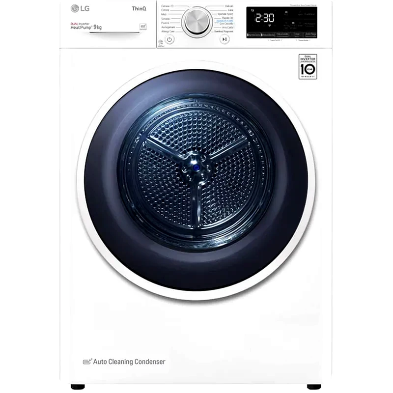 LG LG RH90V9AVHN 9 kg A+++ με Αντλία Θερμότητας, Αναστρέψιμη πόρτα και Wi-Fi Λευκό Στεγνωτήριο Ρούχων