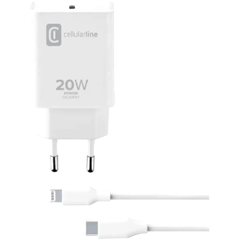 Σετ Φόρτισης Cellular Line USB-C 20W with cable Lightning 1m - White