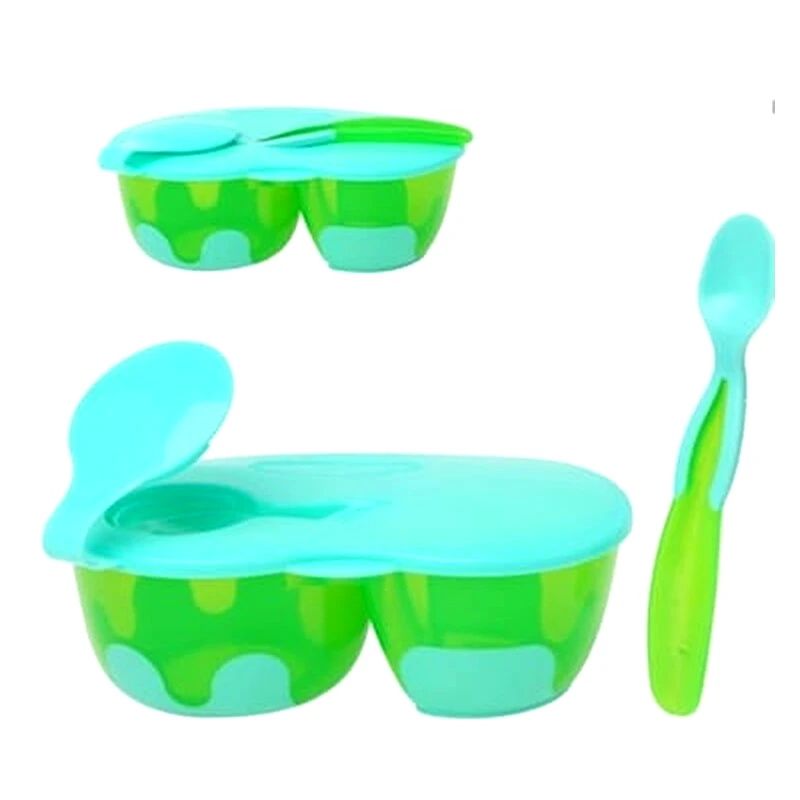 KIOKIDS Kiokids Μπολάκι Αντιολισθητικό Διπλό Με Καπάκι Και Κουταλάκι Πράσινο 6+μ