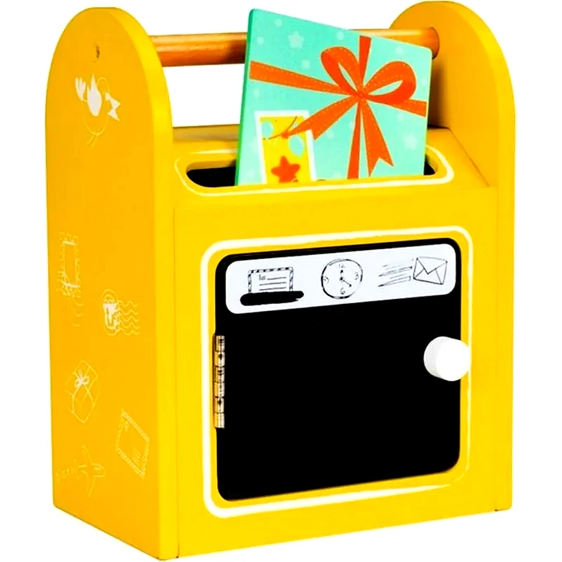 ECOTOYS Ξύλινο Παιδικό Ecotoys 2623 Γραμματοκιβώτιο Με Μαυροπίνακα, Κιμωλίες Καρτ Ποστάλ - 18.5x12x24 cm
