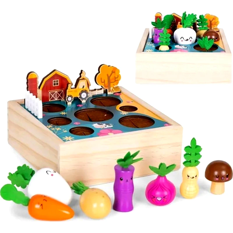 ECOTOYS Ξύλινο Παιχνίδι Ecotoys Λαχανόκηπος Τελάρο Με 7 Λαχανικά - 17x17x6.2 cm
