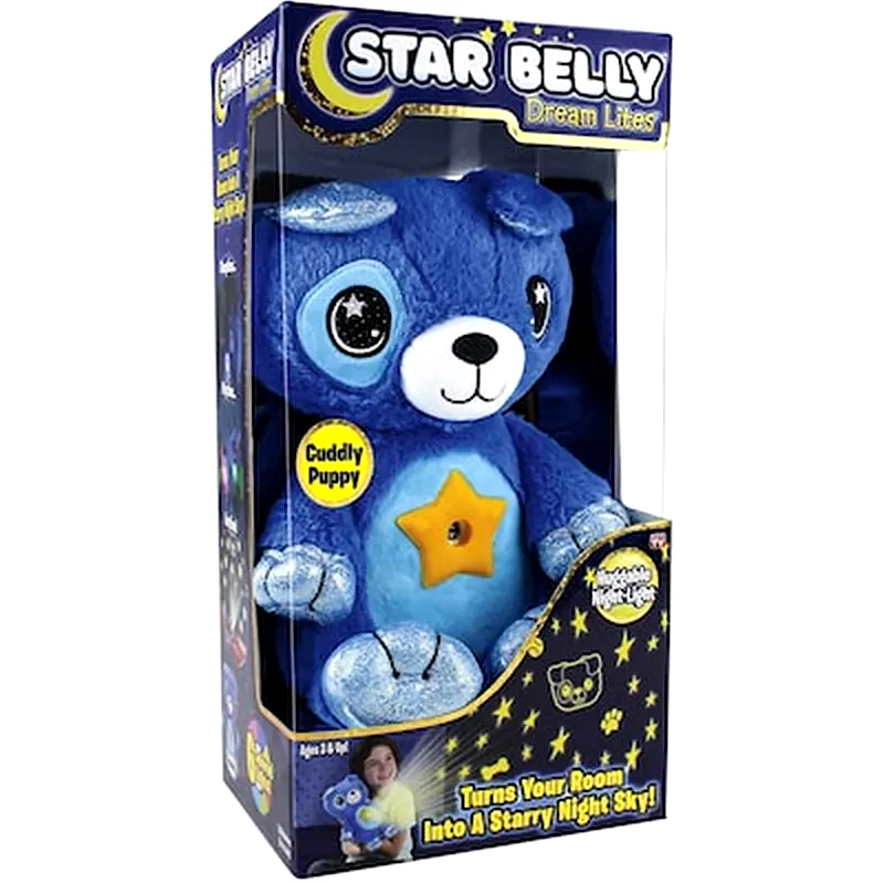 OEM Star Belly Παιχνίδι Ύπνου Cuddly Blue Puppy με Προτζέκτορα Αστεριών Νυχτερινό Φωτιστικό Led