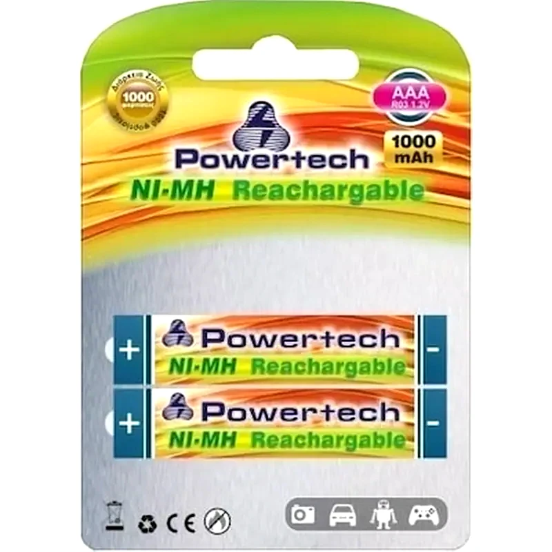 POWERTECH Επαναφορτιζόμενες Μπαταρίες Powertech AAA NiMH 1000mAh 1.2 V 2 τεμάχια