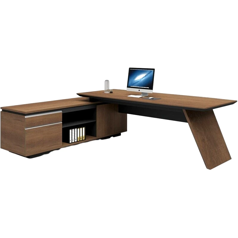 WOODWELL Γραφείο Γωνιακό Woodwell από Μελαμίνη 220x90cm - Καρυδί/Μαύρο