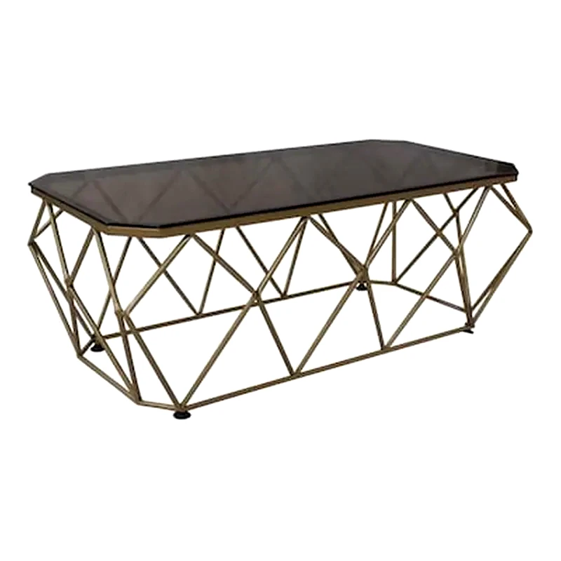 WOODWELL Τραπεζάκι Σαλονιού Woodwell από Γυαλί Acton 136x71x45cm - Χρυσό