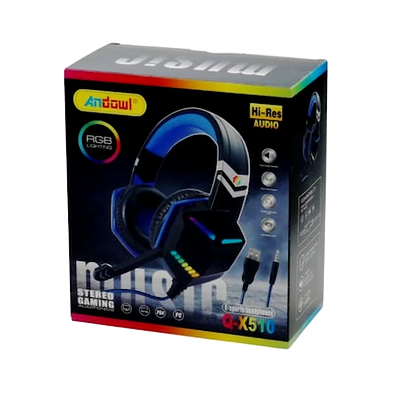 OEM Andowl Q-X510 Gaming Ενσύρματα Ακουστικά 3.5mm/USB με RGB Φωτισμό - Μαύρα/Μπλε