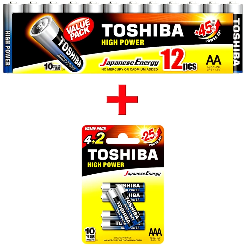 Μπαταρία Toshiba Alkaline AA LR6 FIMP12 AAA LR03 BP6 φωτογραφία