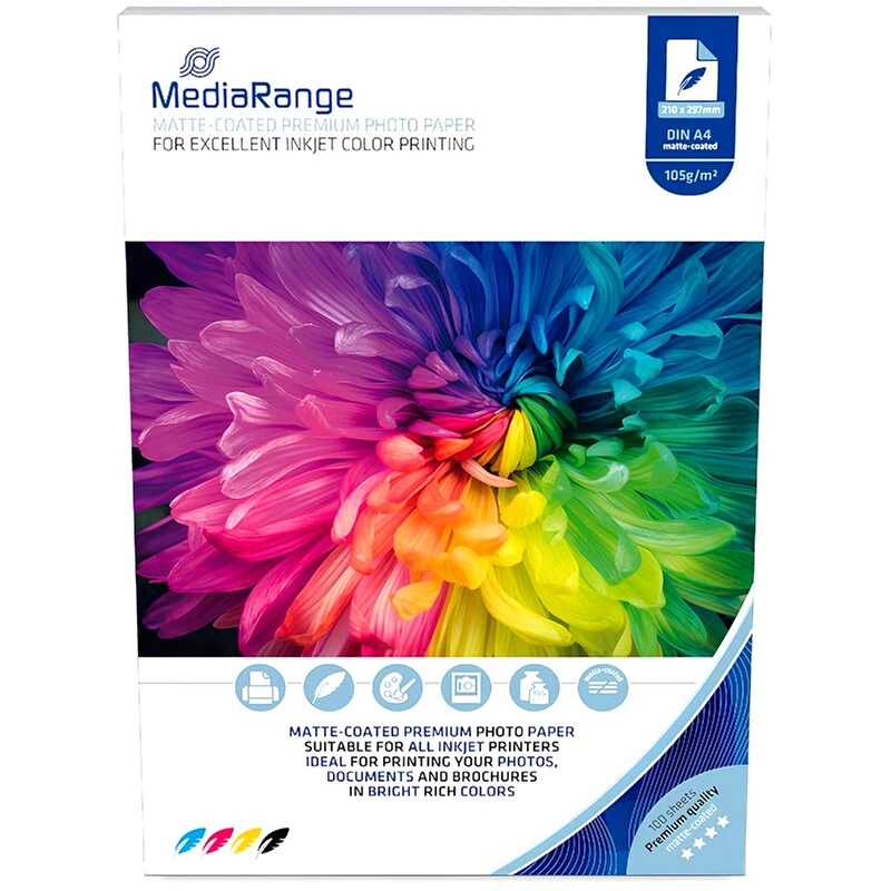 MEDIARANGE MediaRange Φωτογραφικό Χαρτί Matte A4 105 gr/m² για Inkjet Εκτυπωτές 100 φύλλα