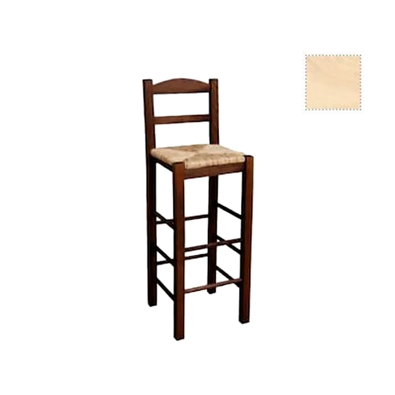 Σκαμπό Μπαρ Άβαφο Με Ψάθα - Μπεζ φωτογραφία