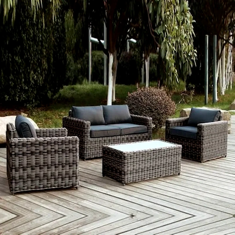 WOODWELL Σετ Καθιστικού 4 Τεμαχίων Wicker Grey Brown Μαξιλάρι Ανθρακί C9061