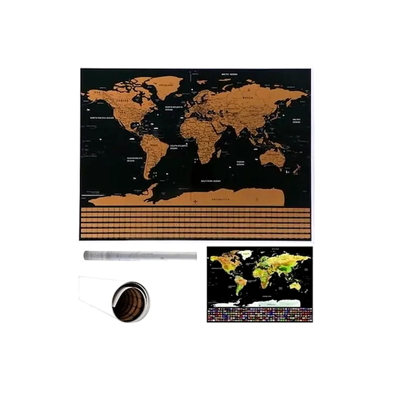 ARIA TRADE Παγκόσμιος Χάρτης Ξυστό Scratch Map World Σε Μαύρο Χρυσό Χρώμα, 82x59 Cm