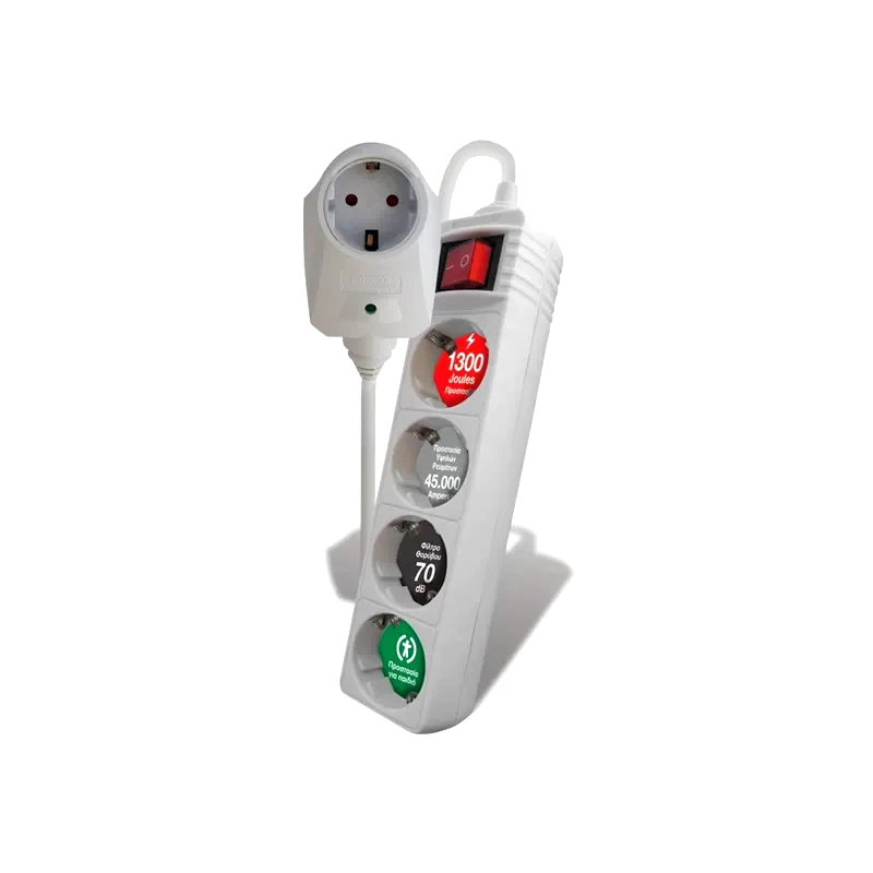 CRYSTAL AUDIO Πολύπριζο Ασφαλείας Crystal Audio 4+1 Θέσεων 1.5m - Λευκό