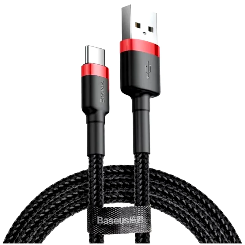 BASEUS Καλώδιο δεδομένων Baseus Cafule Durable Nylon Braided Usb to Usb-C 2m - Black/Red