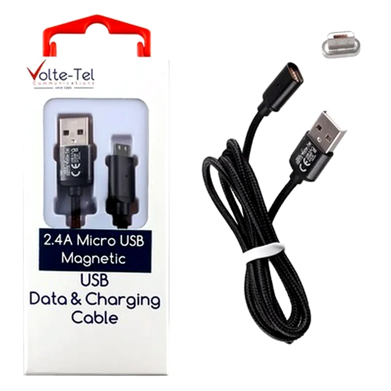 VOLTE-TEL Καλώδιο δεδομένων Volte-tel Vcd08 Magnetic Braided Micro Usb 2.4A 1m - Black