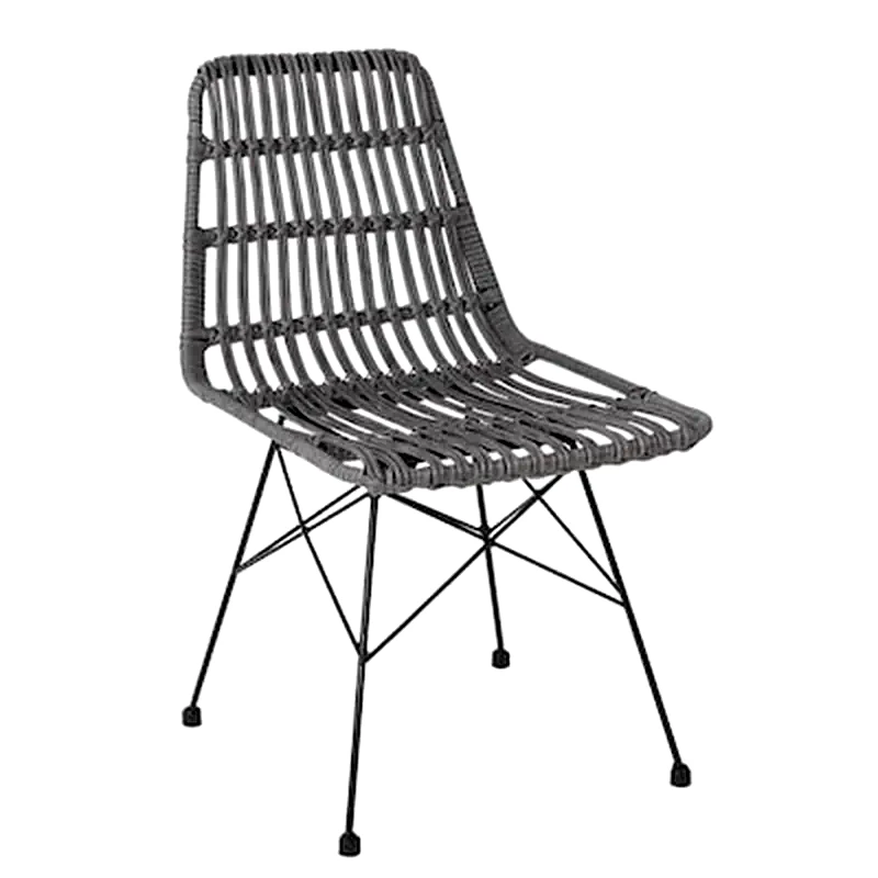 WOODWELL Πολυθρονα Wicker Γκρι Με Μεταλλικο Σκελετο Μαυρο Πλάτος:48cm X Βάθος:59cm X Ύψος:80cm