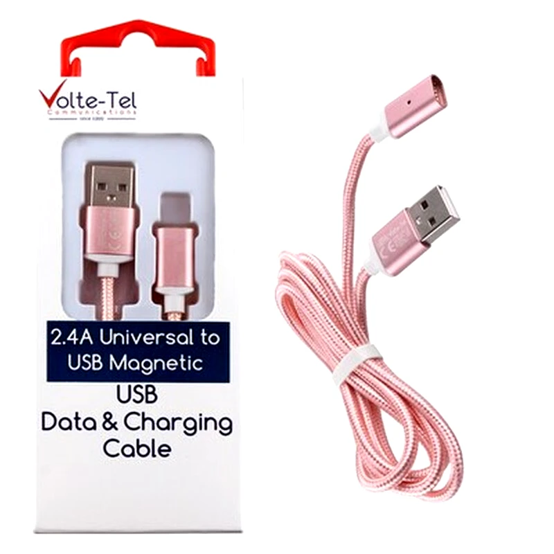 Καλώδιο δεδομένων Volte-tel Vcd08 Magnetic Braided Usb 2.4Α 1m - Rose Gold