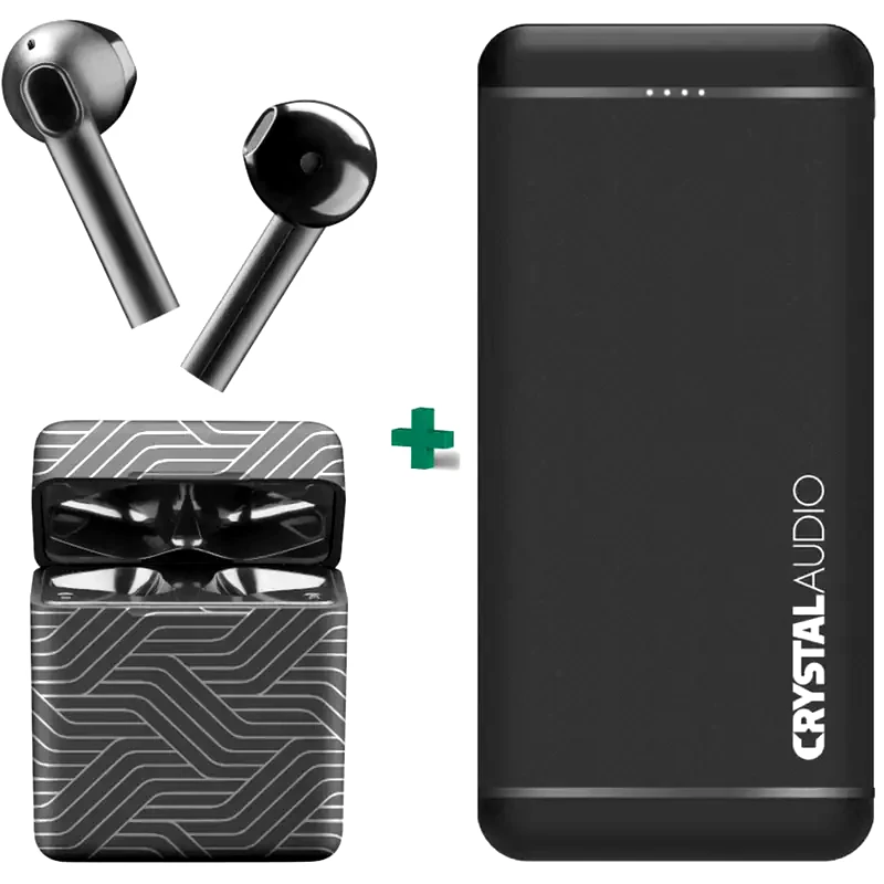 CELLULAR LINE Ακουστικά Bluetooth Cellular Line Music Sound Grey + Powerbank Crystal Audio 10.000mAh - Μαύρα