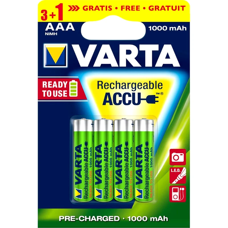 VARTA Επαναφορτιζόμενες Μπαταρίες Varta AAA NiMH 1000mAh 1.2 V 4 τεμάχια