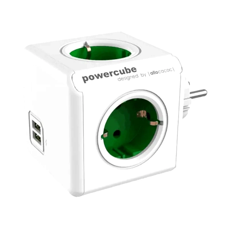 ALLOCACOC Πολύπριζο Allocacoc Powercube Original 4 Θέσεων 2x Usb - Λευκό/Πράσινο