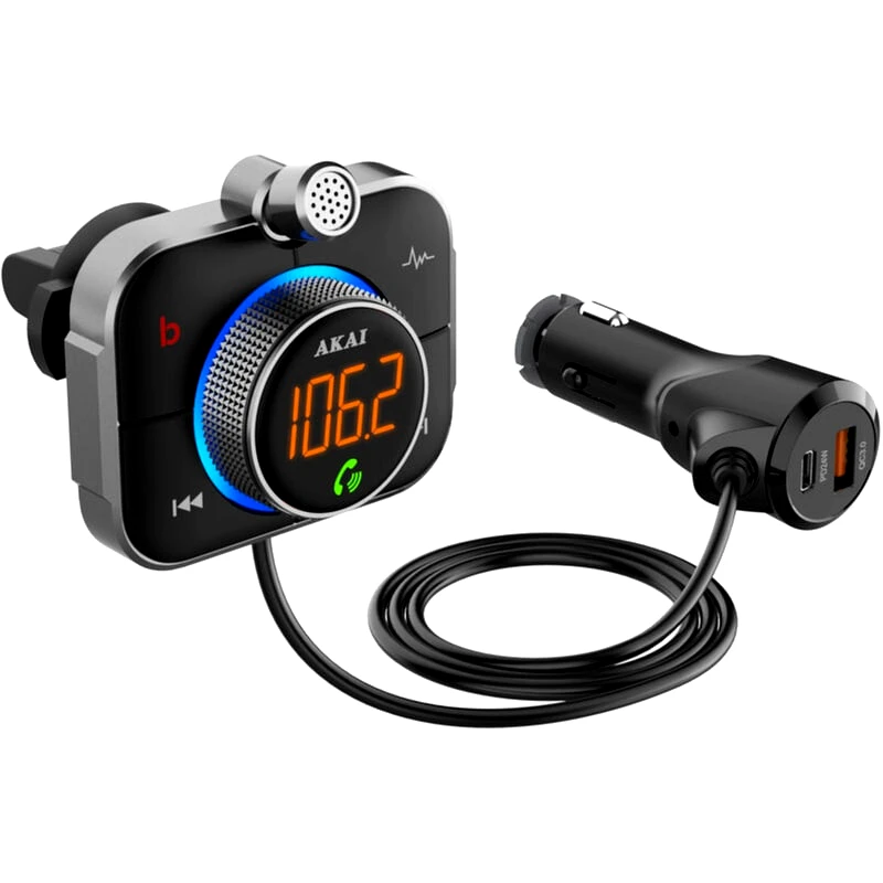 Συσκευή FM Transmitter και Φορτιστής Αυτοκινήτου Akai FMT-95BT - Μαύρο