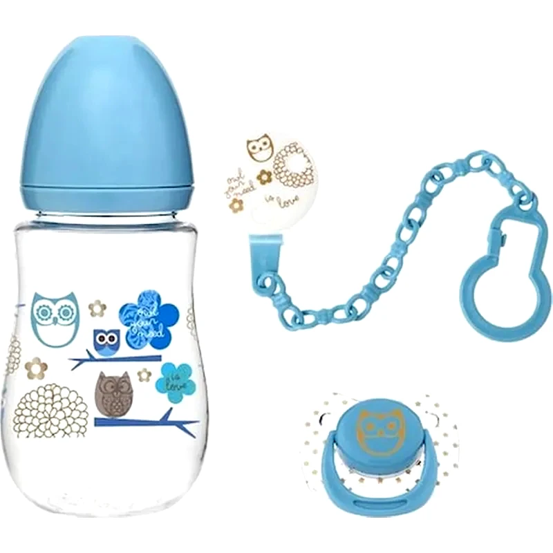 KIOKIDS Kiokids Σετ Μπιμπερό 250ml Πιπίλα Και Κλιπ Blue 6m+