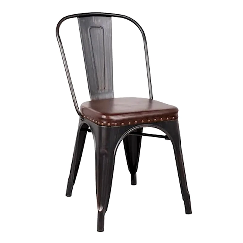 Καρέκλα Woodwell Μεταλλική Antique Black/Καθισμα Δερματίνη Pu - Σκούρο Καφέ φωτογραφία