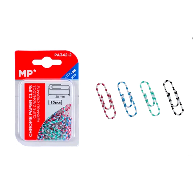 MP Mp Πλαστικοποιημένοι Συνδετήρες Pa342-2, 28mm, 80τμχ, Χρωματιστοί