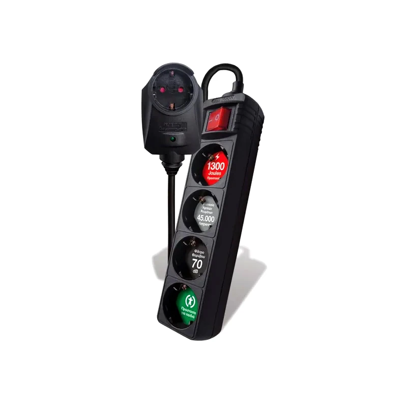 CRYSTAL AUDIO Πολύπριζο Ασφαλείας Crystal Audio 4+1 Θέσεων 1.5m - Μαύρο