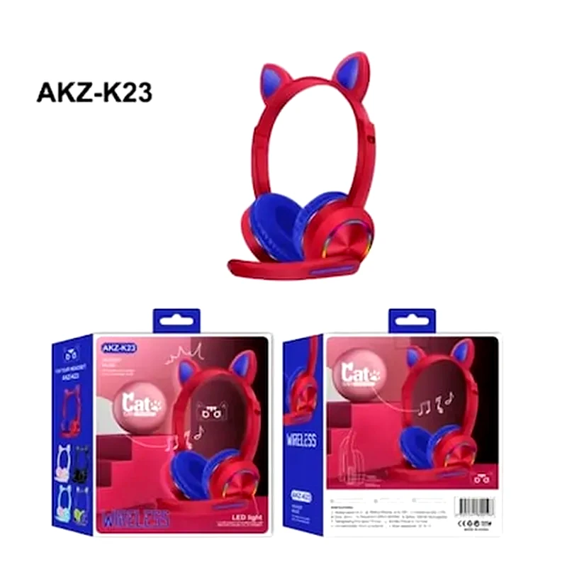 OEM AKZ-K23 Παιδικά Gaming Ασύρματα Ακουστικά Bluetooth με LED Φωτισμό - Κόκκινα/Μπλε