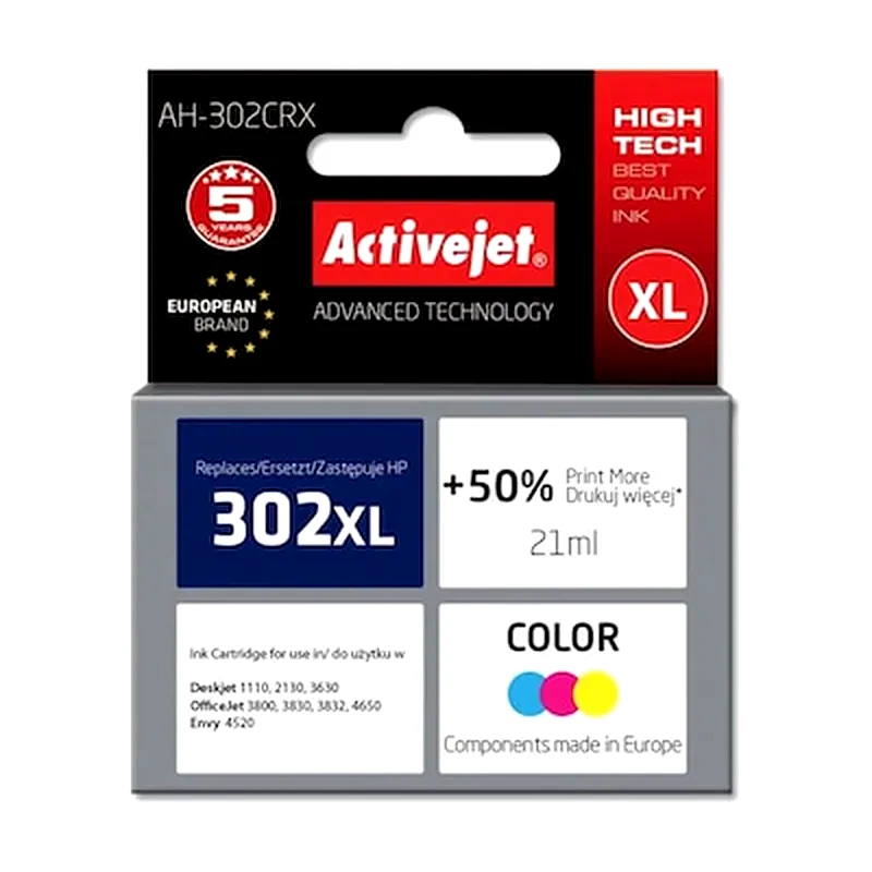 ACTIVEJET Συμβατό HP 302XL Πολλαπλό Μελάνι Εκτυπωτή F6u67ae