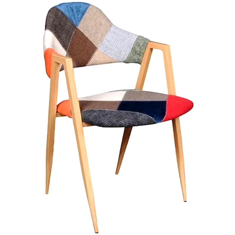 WOODWELL Πολυθρονα Υφασμα Patchwork Με Μεταλλικα Ποδια Βαφης Φυσικο - Σετ 2 Τεμαχίων