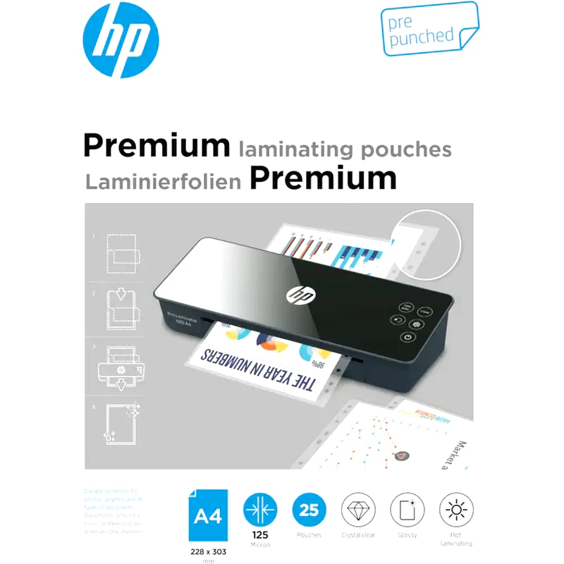 HP HP Premium Φύλλα πλαστικοποίησης με τρύπες αρχειοθέτησης Α4 125mic 25 φύλλα