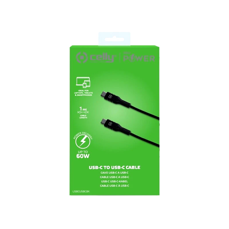 Καλώδιο δεδομένων Celly Usb-C to Usb-C 1 m - Black
