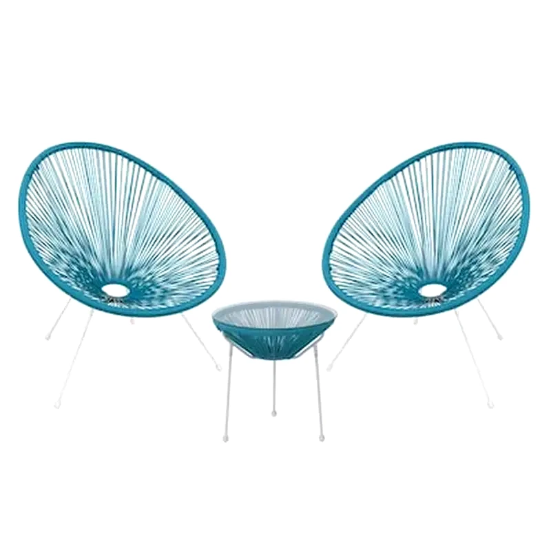 WOODWELL Acapulco Set Τραπ 2 Πολ Μετ Άσπρο Plastic Rattan Μπλε