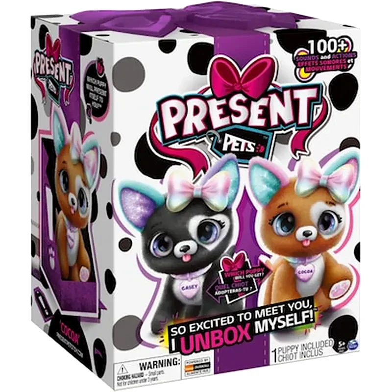 SPIN MASTER Λούτρινα SPIN MASTER Present Pets Glitter Κουταβάκια Δραστηριοτήτων με Ήχο (30.4 cm)