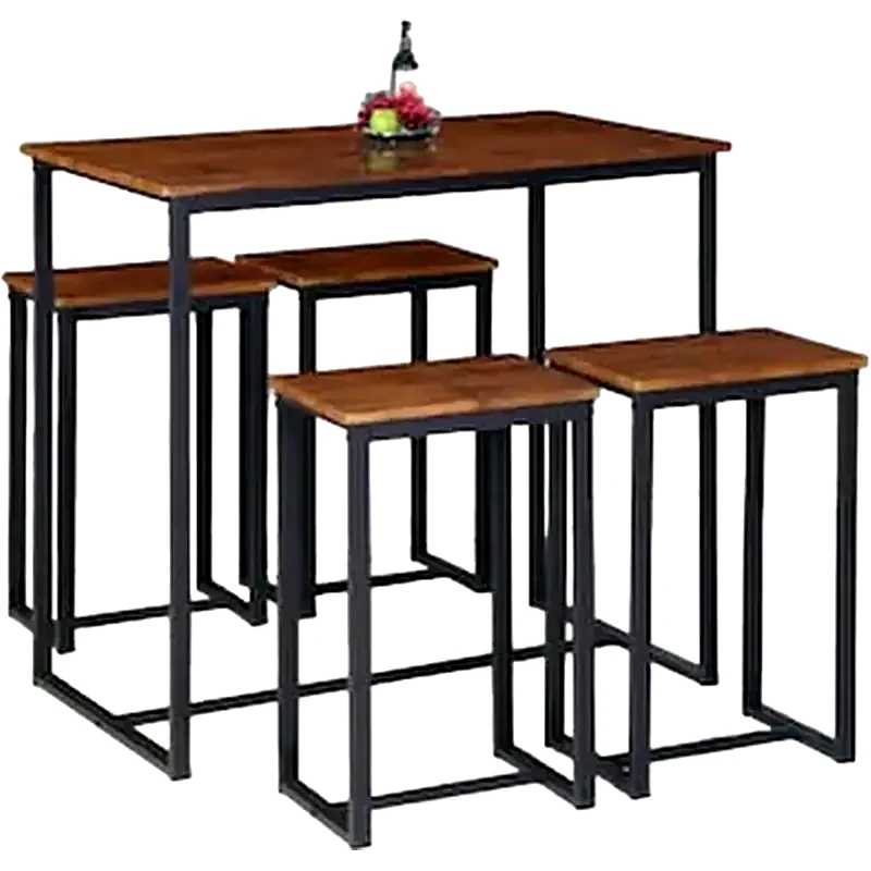 WOODWELL Τραπέζι Woodwell Henry Σετ Μπαρ Και 4 Σκαμπώ από Μέταλλο C39809 100x60cm - Σκούρο Καφέ