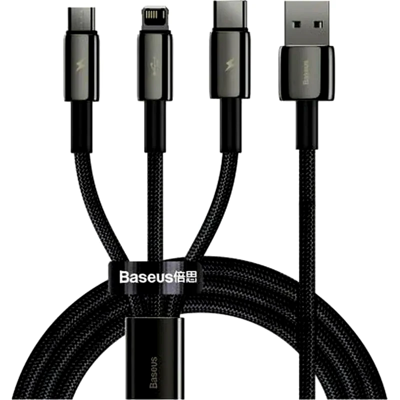 BASEUS Καλώδιο φόρτισης Baseus Tungsten Gold Braided USB σε USB-C / Lightning / Micro USB 3.5A 1.5m - Μαύρο