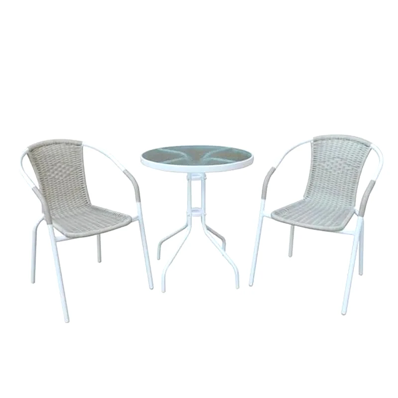 WOODWELL Τραπεζι Σετ Μεταλλικο - Wicker Beige Με 2 Πολυθρονες